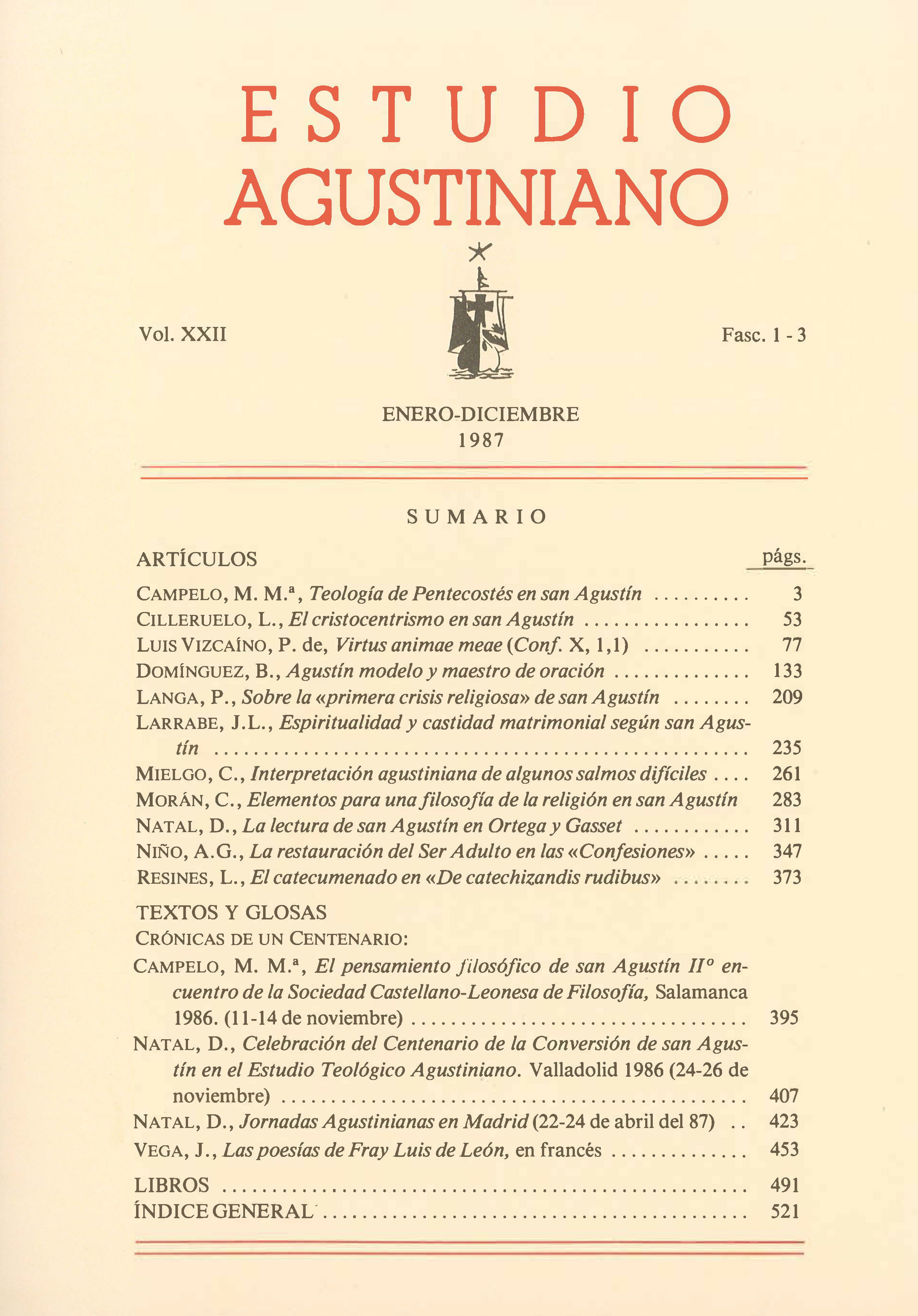 					Ver Vol. 22 Núm. 1-3 (1987): Estudio Agustiniano
				