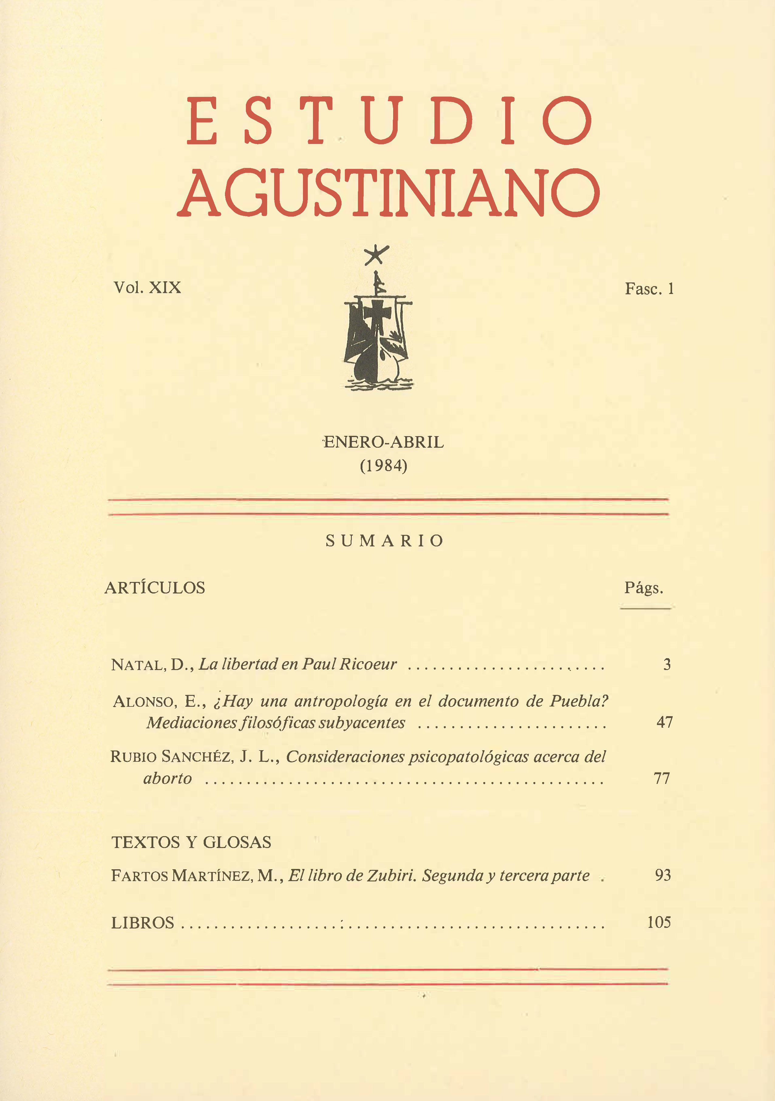 					Ver Vol. 19 Núm. 1 (1984): Estudio Agustiniano
				