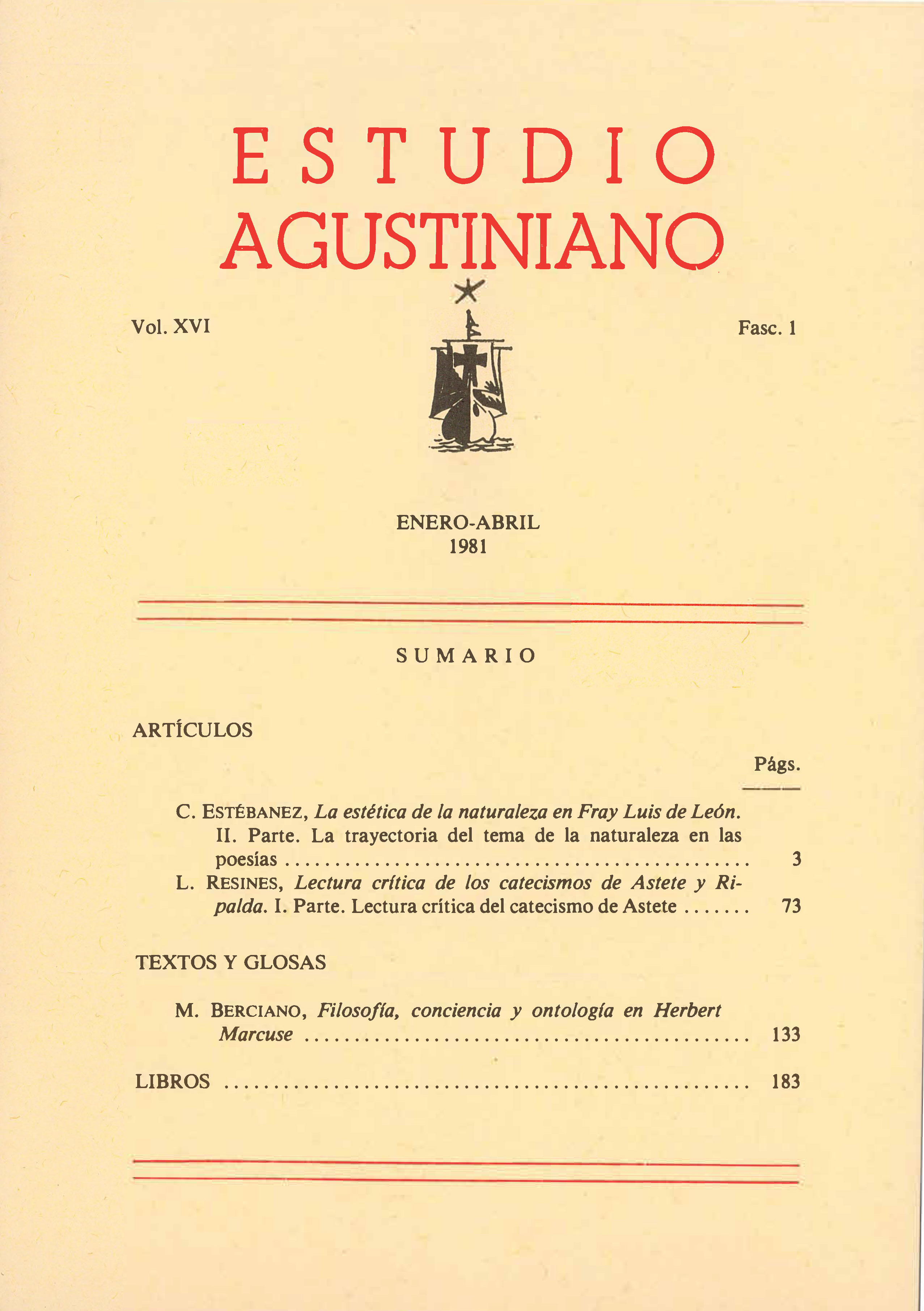					Ver Vol. 16 Núm. 1 (1981): Estudio Agustiniano
				