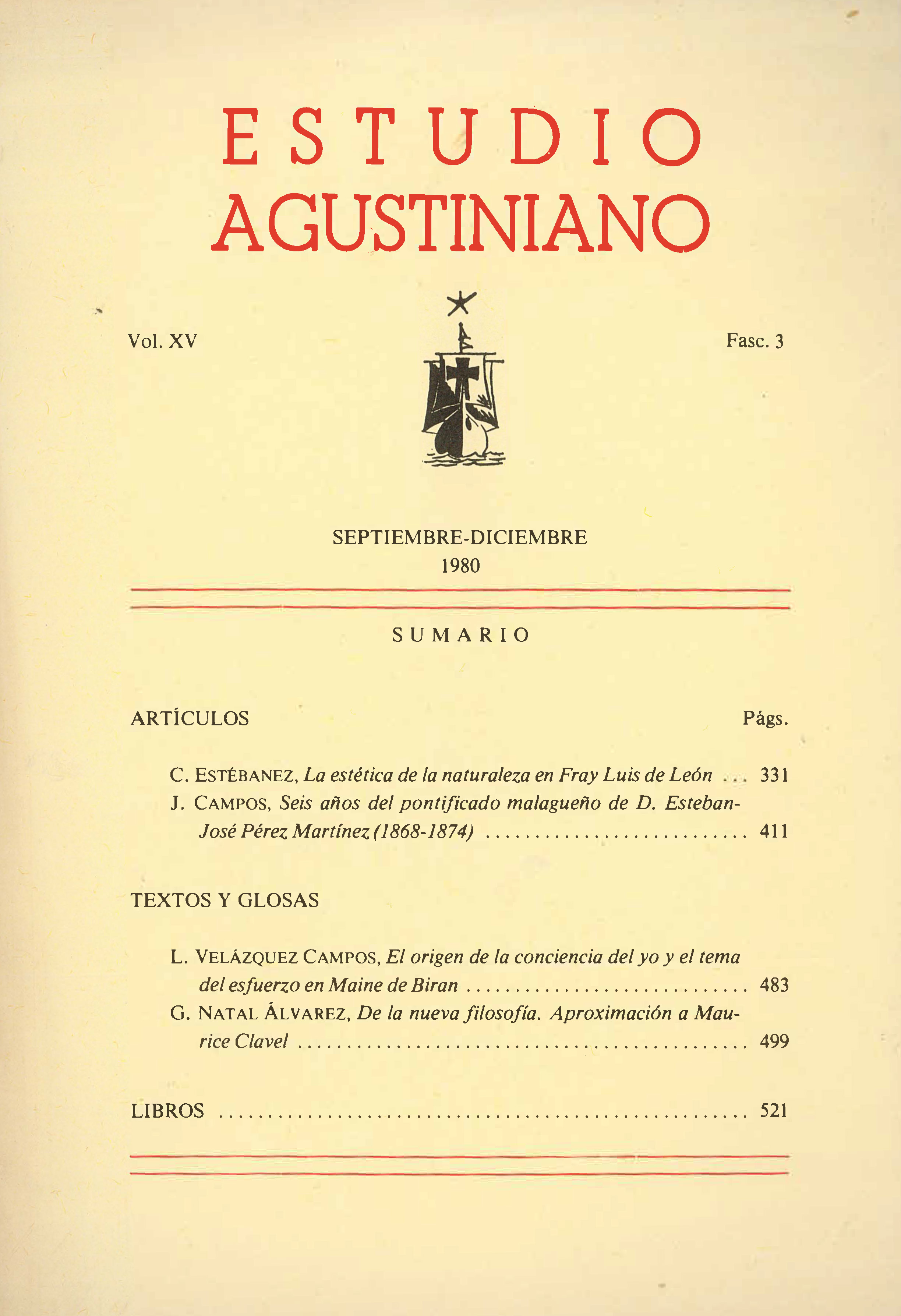 					Ver Vol. 15 Núm. 3 (1980): Estudio Agustiniano
				