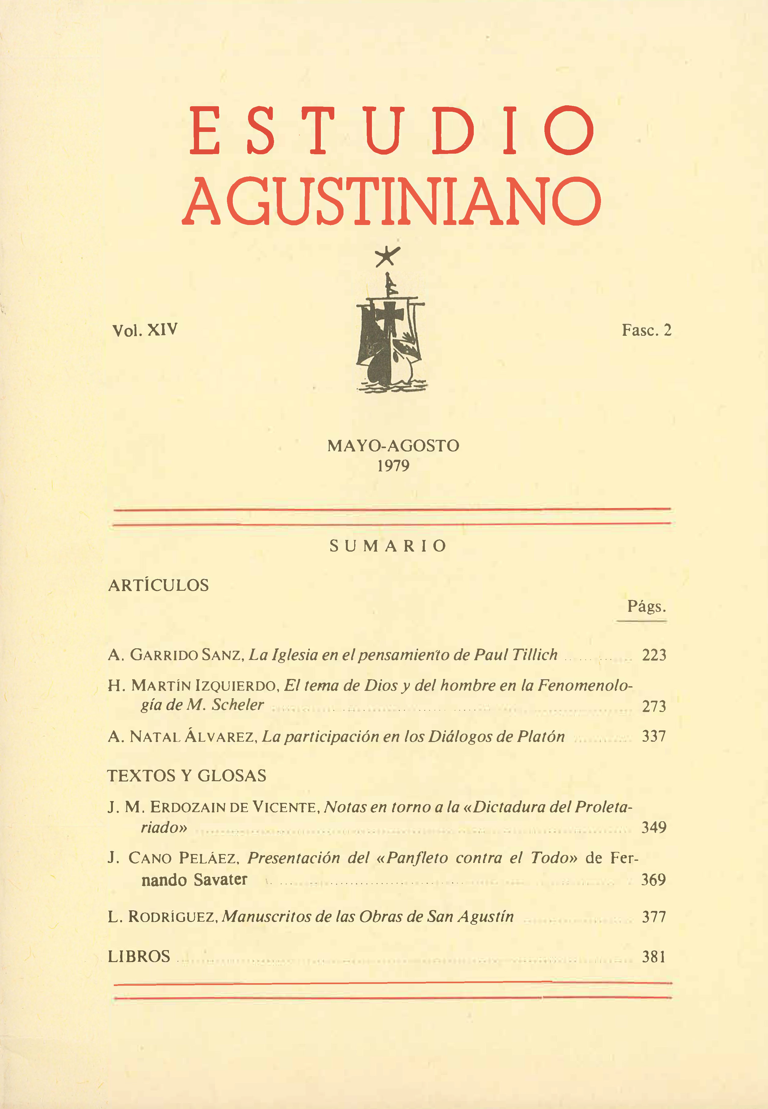 					Ver Vol. 14 Núm. 2 (1979): Estudio Agustiniano
				
