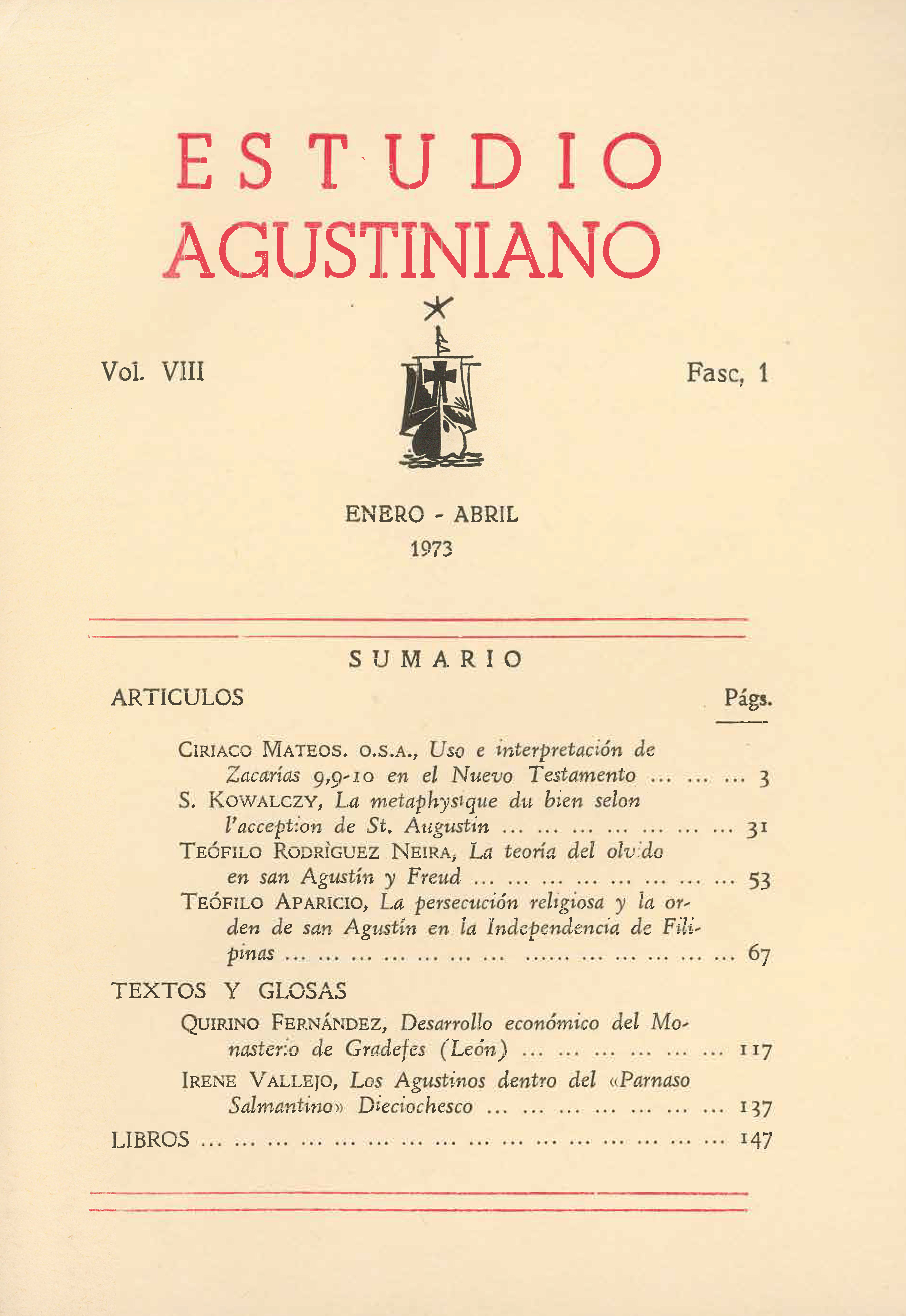 					Ver Vol. 8 Núm. 1 (1973): Estudio Agustiniano
				