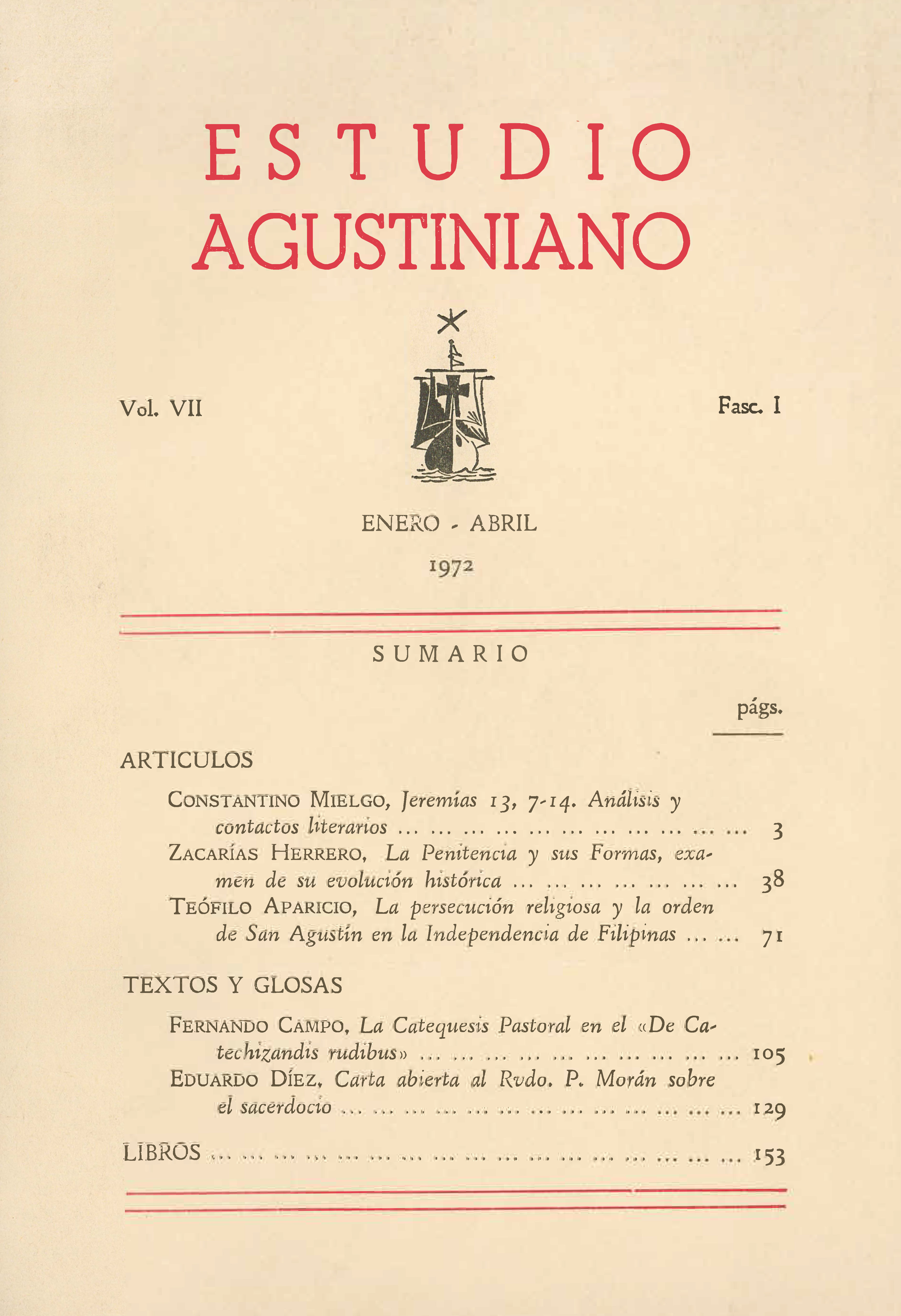					Ver Vol. 7 Núm. 1 (1972): Estudio Agustiniano
				