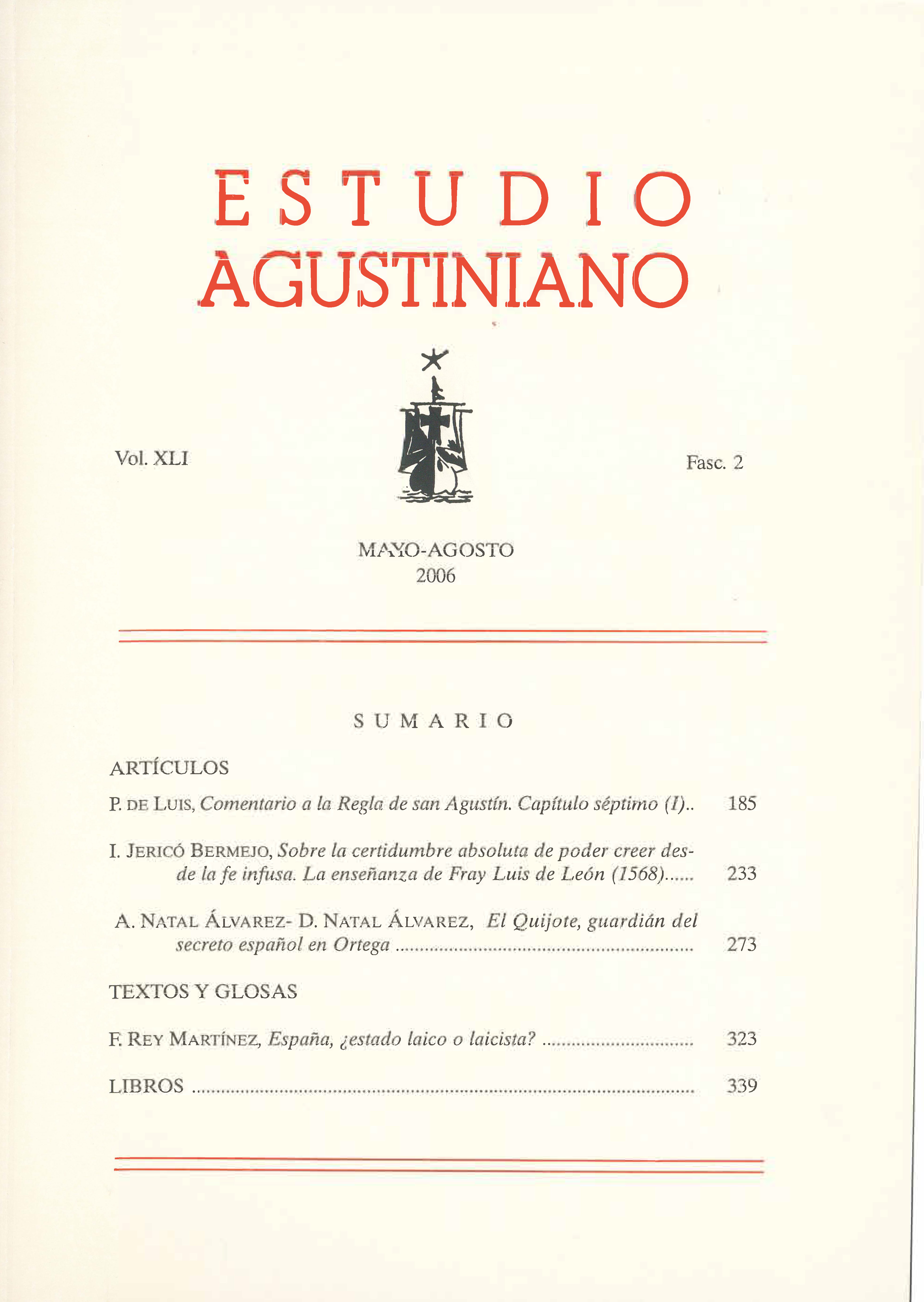 					Ver Vol. 41 Núm. 2 (2006): Estudio Agustiniano
				