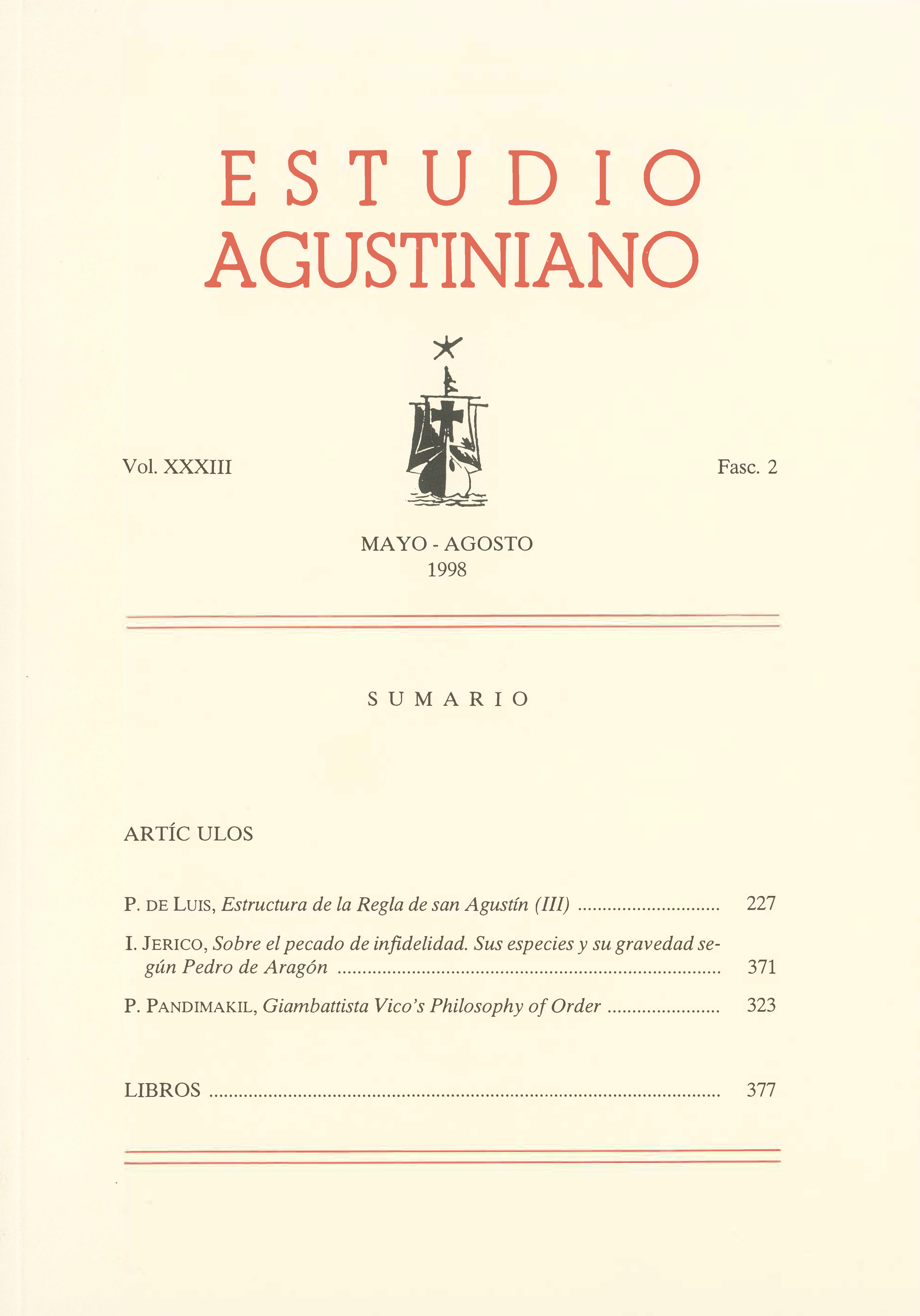 					Ver Vol. 33 Núm. 2 (1998): Estudio Agustiniano
				