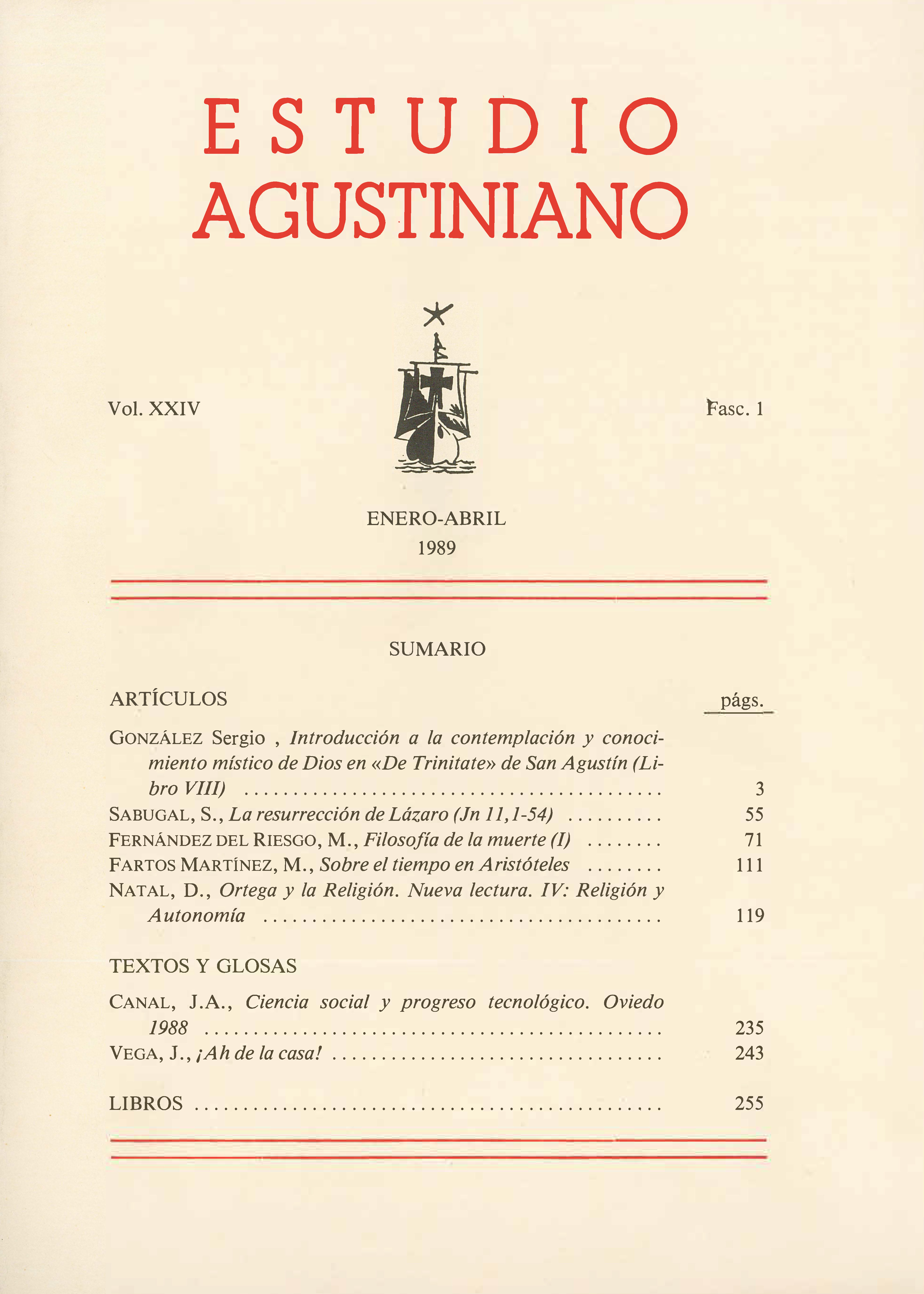 					Ver Vol. 24 Núm. 1 (1989): Estudio Agustiniano
				